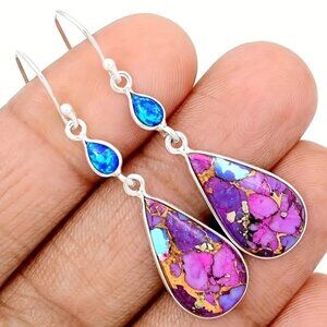 Teardrop Shape Purple Synthetic Turquoise Decor Dangle Earrings
